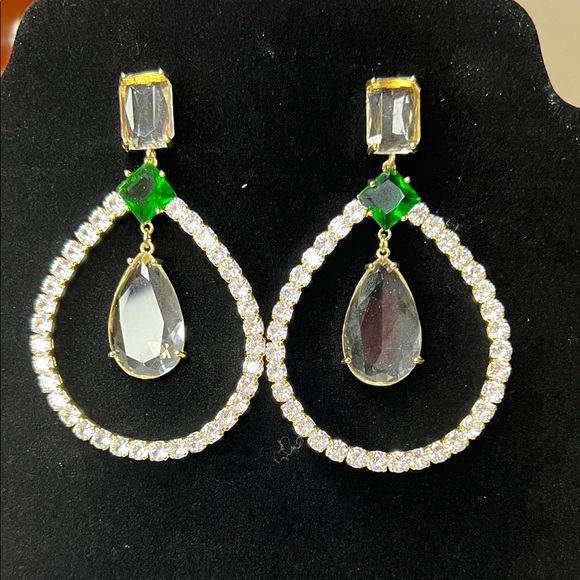 Express Elegant Gold and Green Teardrop Earrings - Picture 1 of 5
